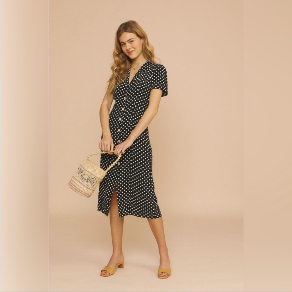 Rouje Black and White Polka Dot Midi Dress